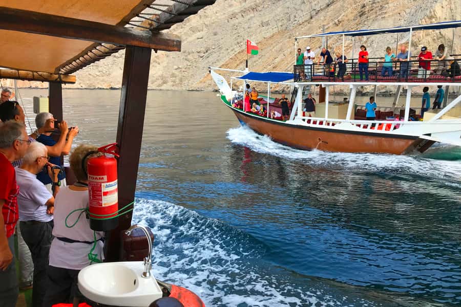Khasab: Khor Sham Half-Day Cruise with Snorkeling & Dolphins - Setting out from Khasab on an Omani dhow