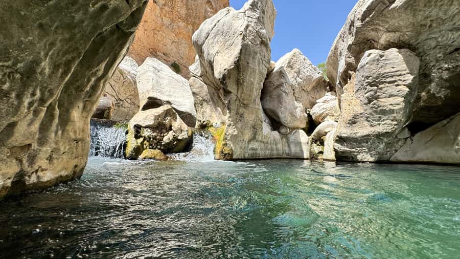 Muscat: Wahiba Desert and Wadi Bani Khalid Guided Group Tour - Wadi Bani Khalid: pools, palms, and canyon walls
